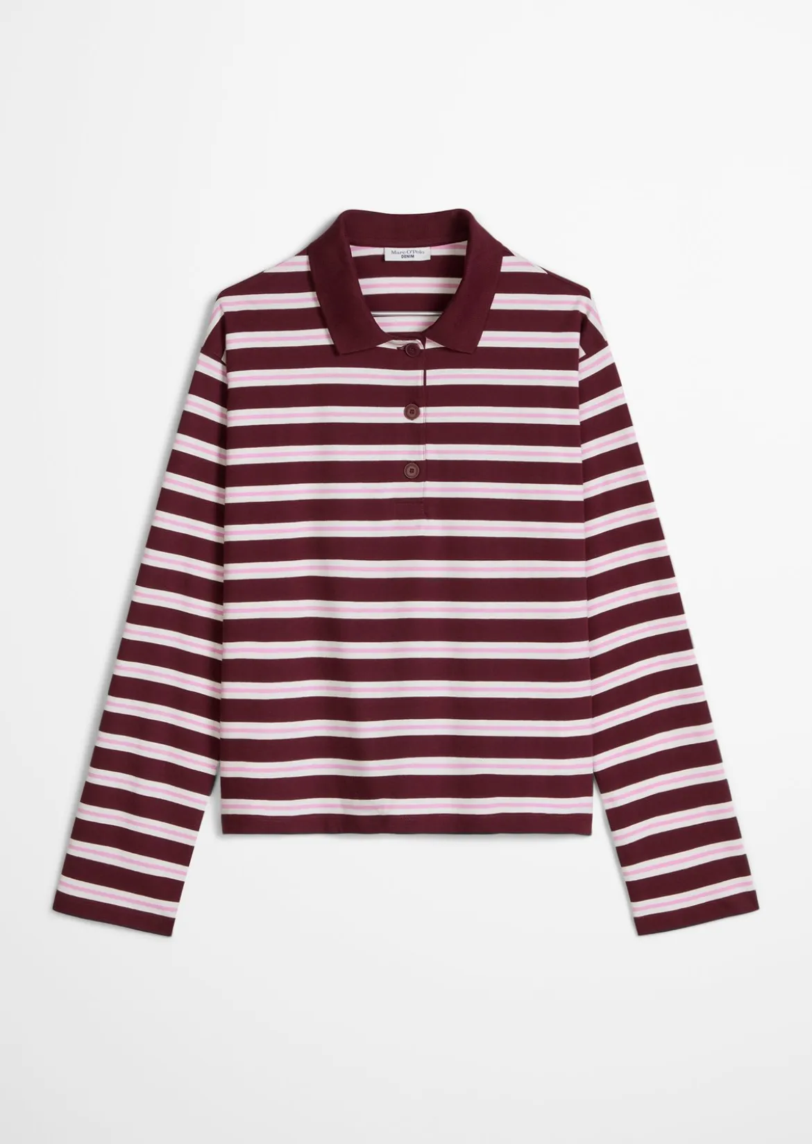 Langarm-Poloshirt relaxed aus gestreiftem Single Jersey
