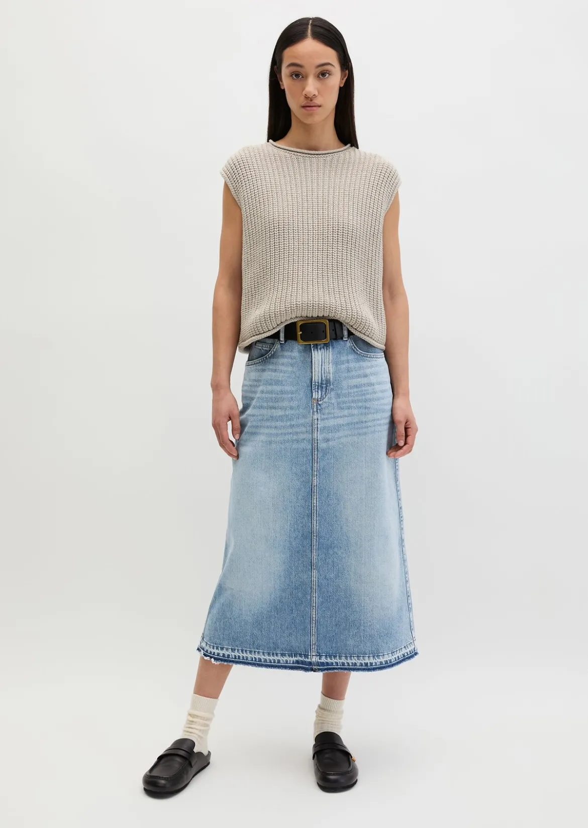 Langer Jeansrock A-Shape aus Rigid Denim ohne Elasthan