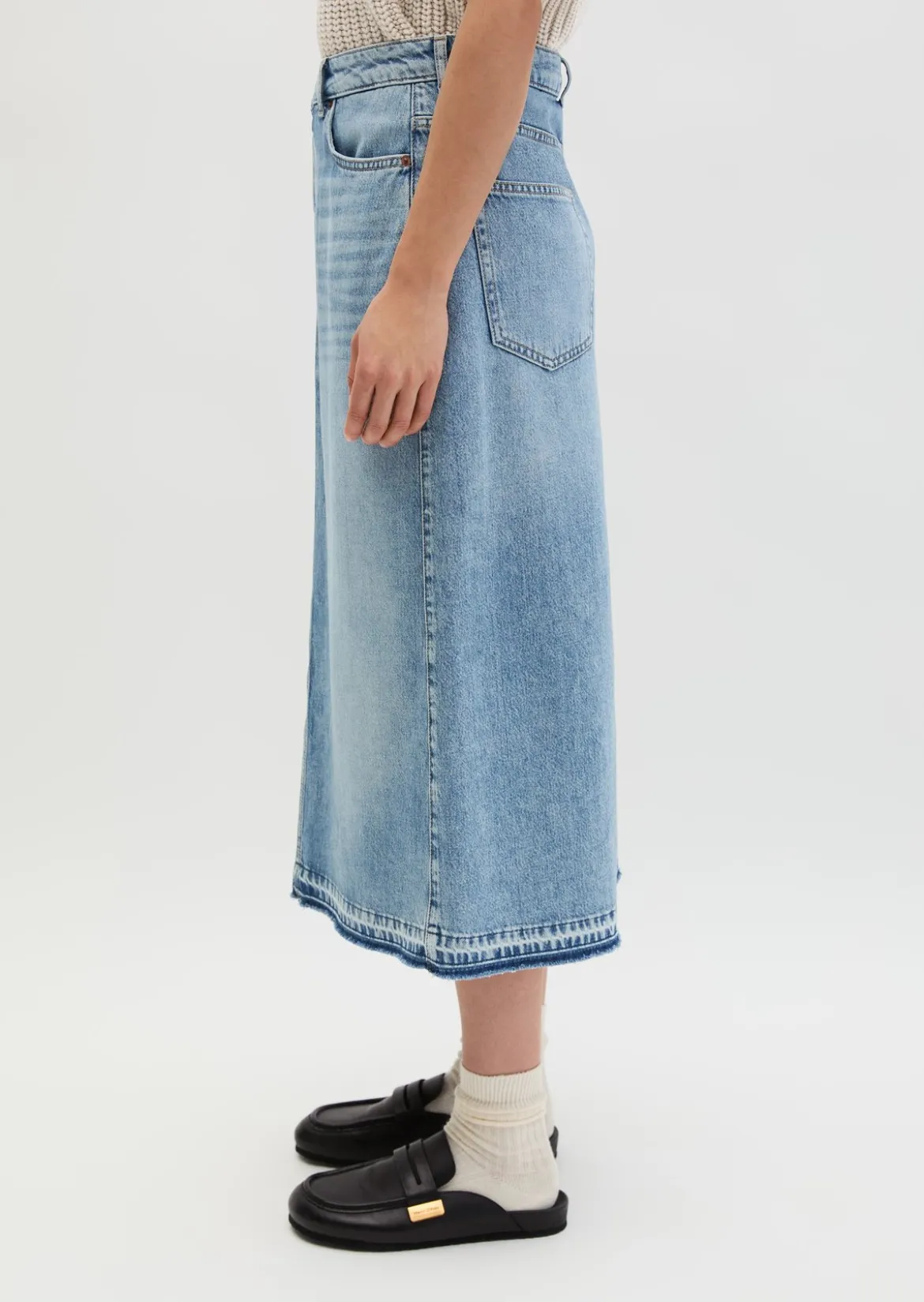Langer Jeansrock A-Shape aus Rigid Denim ohne Elasthan