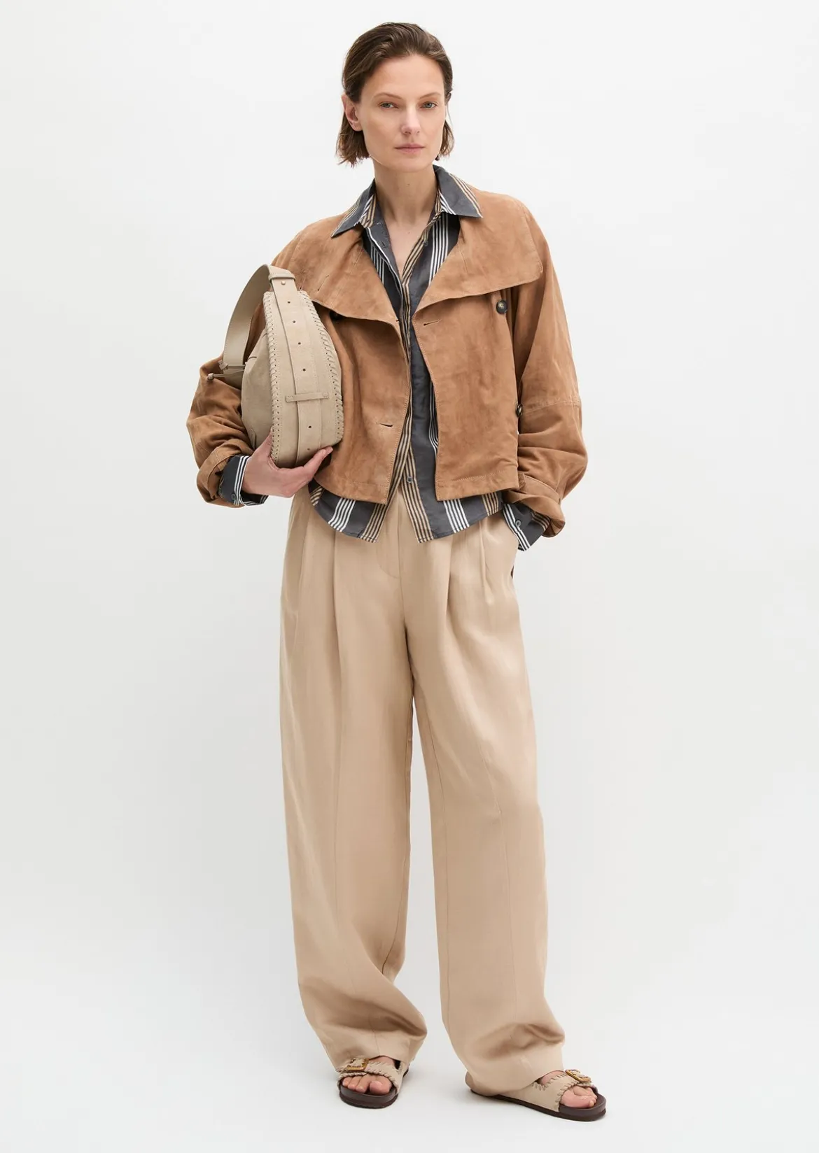 Leder-Trenchjacke relaxed aus softem Ziegenvelours-Leder