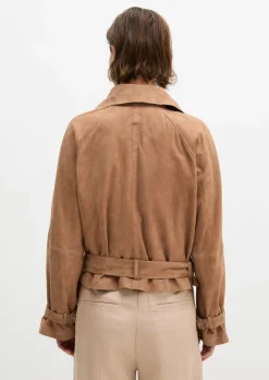 Leder-Trenchjacke relaxed aus softem Ziegenvelours-Leder