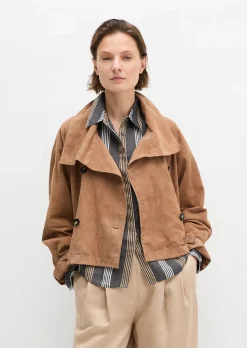 Leder-Trenchjacke relaxed aus softem Ziegenvelours-Leder