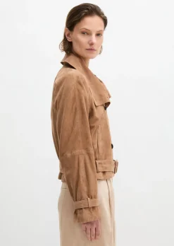 Leder-Trenchjacke relaxed aus softem Ziegenvelours-Leder