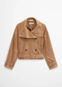 Leder-Trenchjacke relaxed aus softem Ziegenvelours-Leder