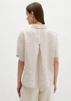 Leinenbluse regular mit garngefärbtem Streifenmuster