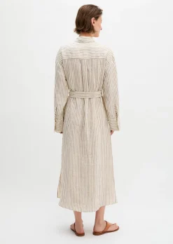 Leinen-Hemblusenkleid relaxed mit garngefärbtem Streifenmuster