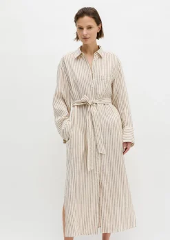 Leinen-Hemblusenkleid relaxed mit garngefärbtem Streifenmuster
