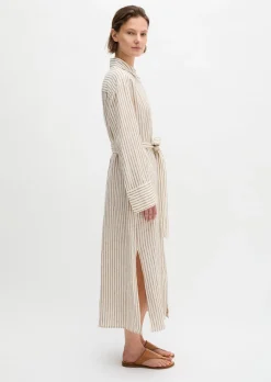 Leinen-Hemblusenkleid relaxed mit garngefärbtem Streifenmuster