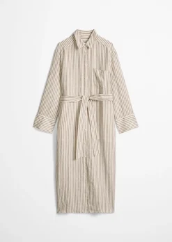 Leinen-Hemblusenkleid relaxed mit garngefärbtem Streifenmuster