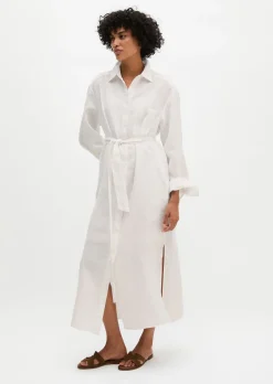 Leinen-Hemdblusenkleid wide mit Taillenbindeband