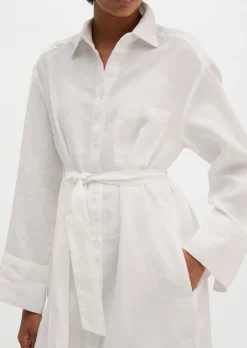 Leinen-Hemdblusenkleid wide mit Taillenbindeband