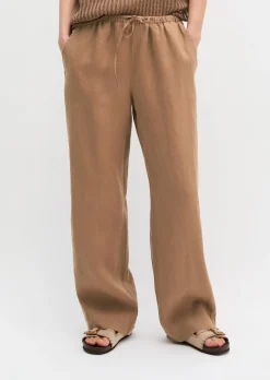 Leinenhose straight mit elastischem Tunnelzug-Bund