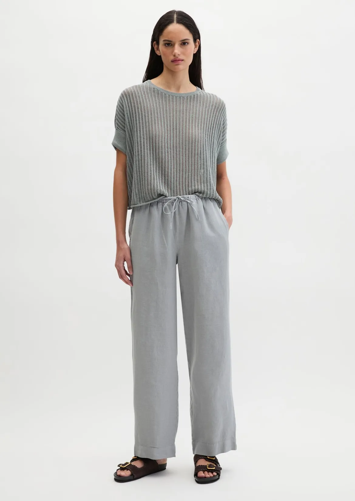 Leinenhose straight mit elastischem Bund