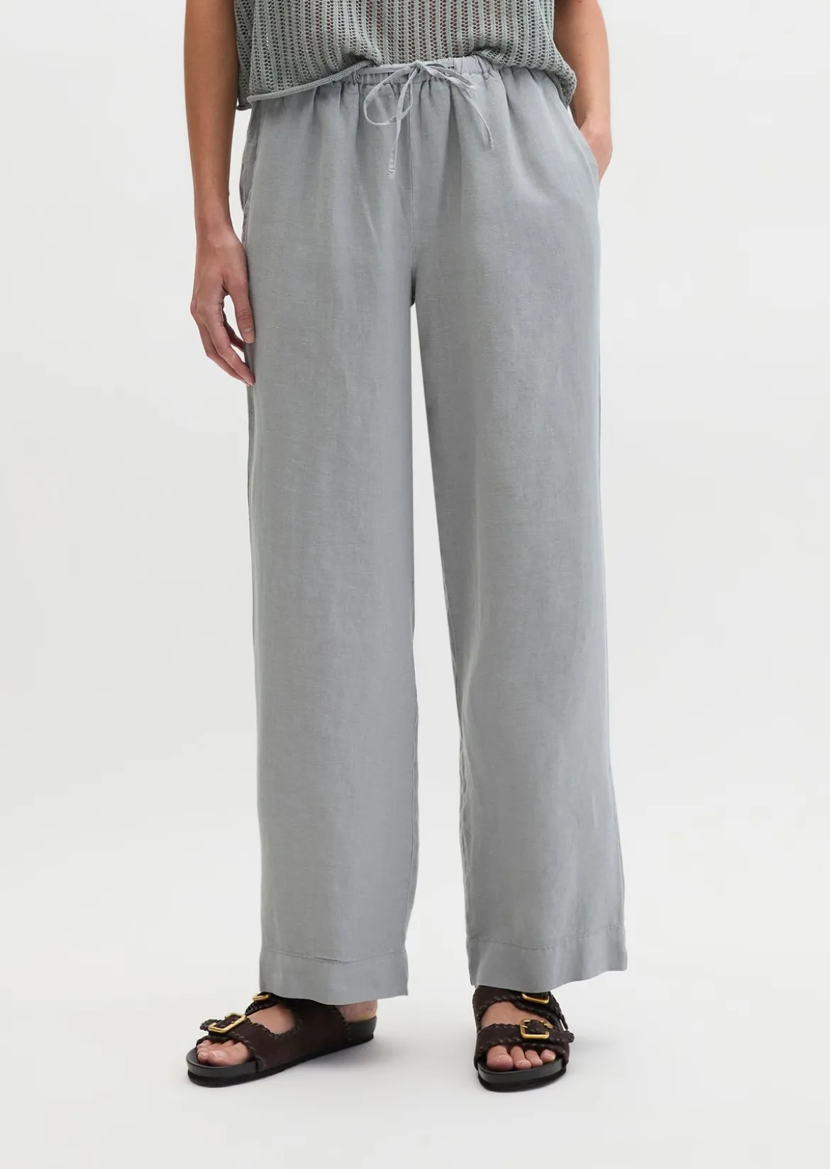 Leinenhose straight mit elastischem Bund