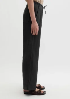 Leinenhose straight mit elastischem Tunnelzug-Bund