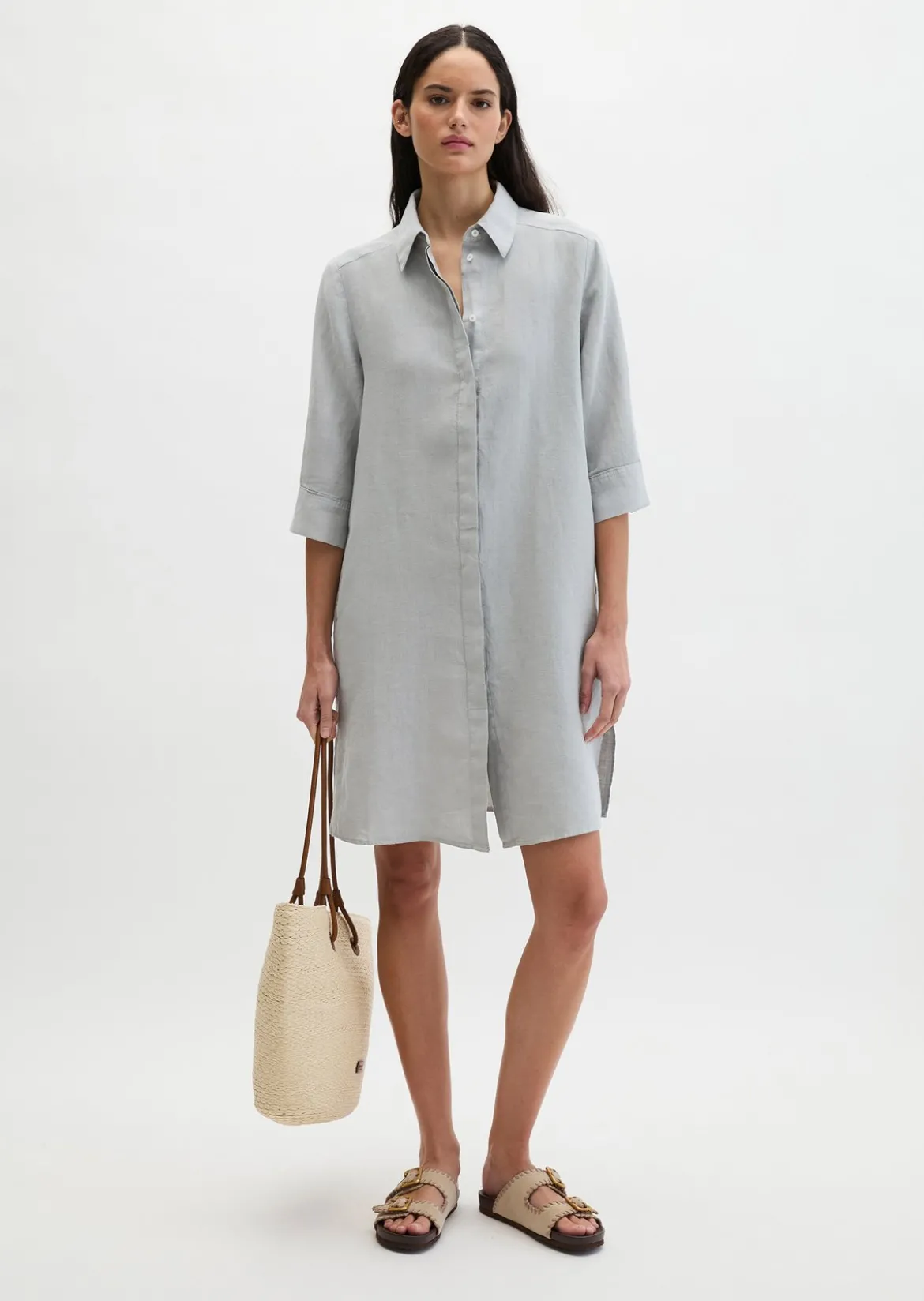 Leinenkleid loose mit verdeckter Knopfleiste