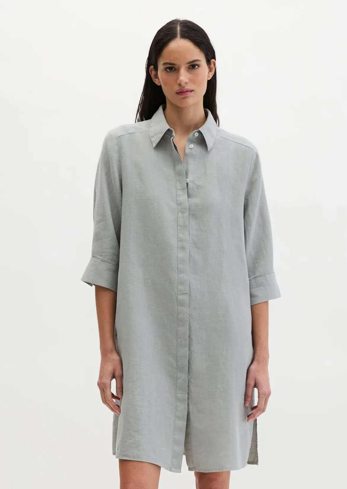 Leinenkleid loose mit verdeckter Knopfleiste