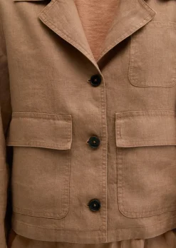 Leinen-Overshirt straight mit aufgesetzten Taschen