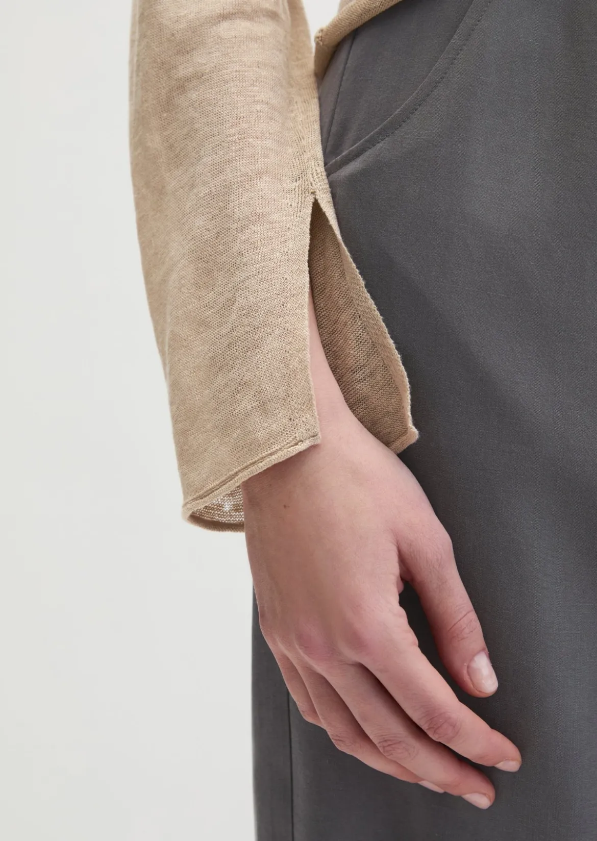 Leinenpullover regular mit Rundhalsausschnitt