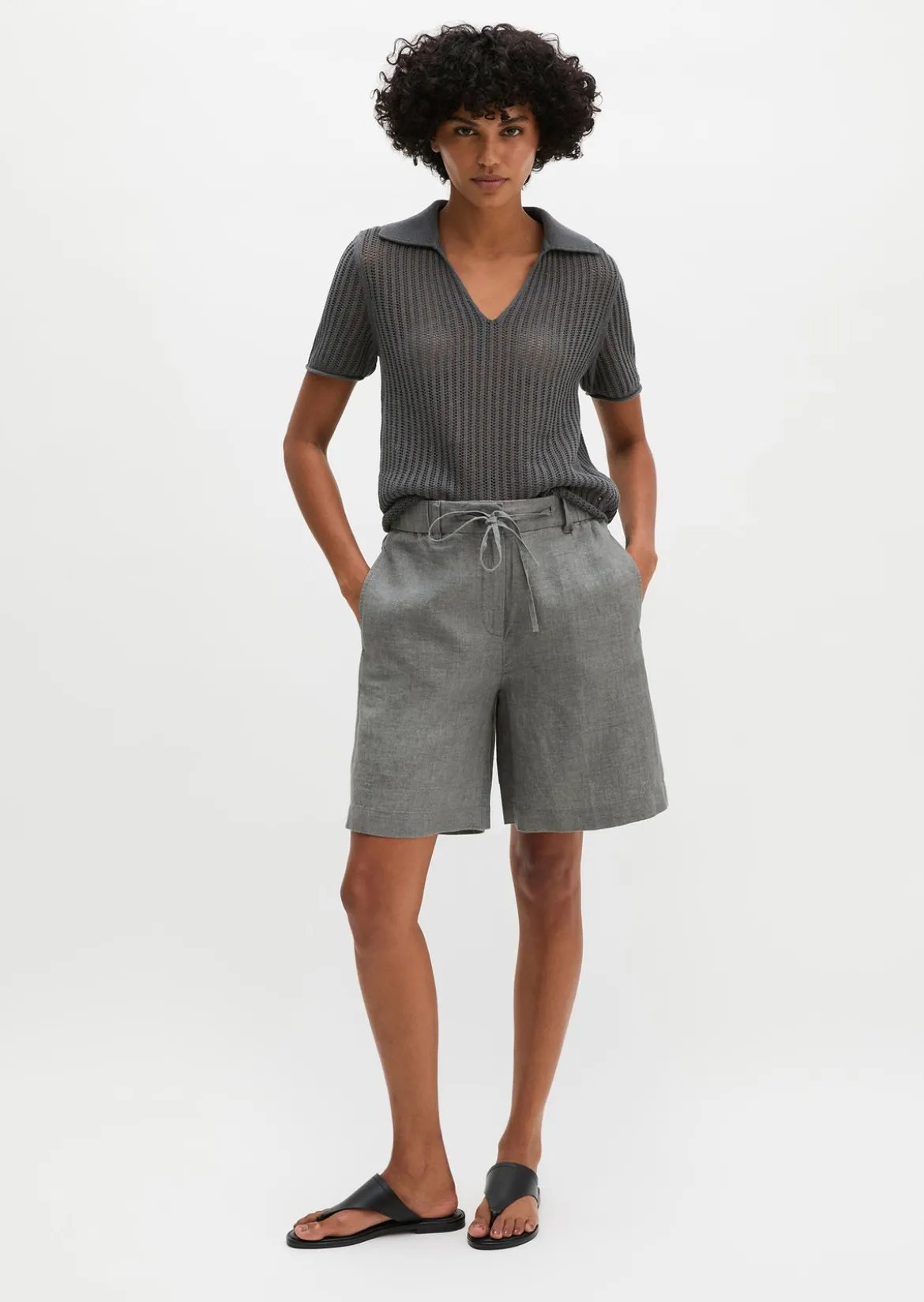 Leinen-Shorts straight mit elastischem Bund