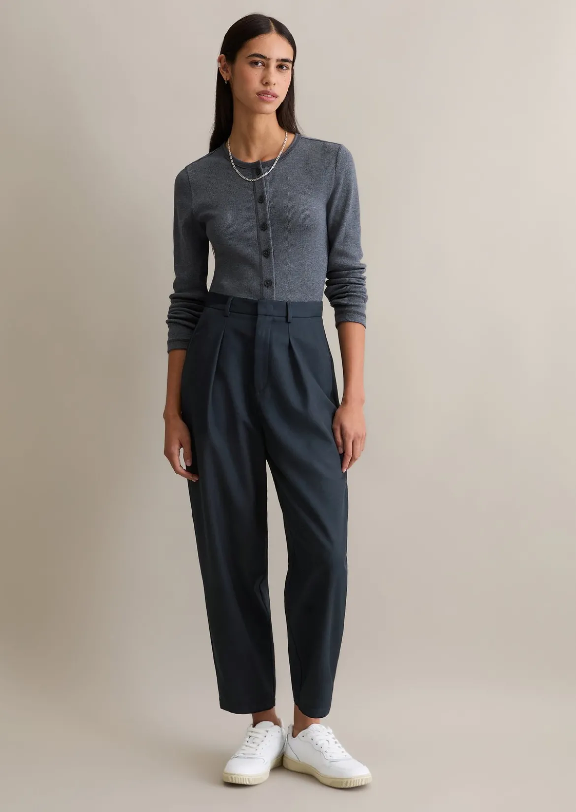 Longsleeve mit Knopfleiste slim aus Rippjersey