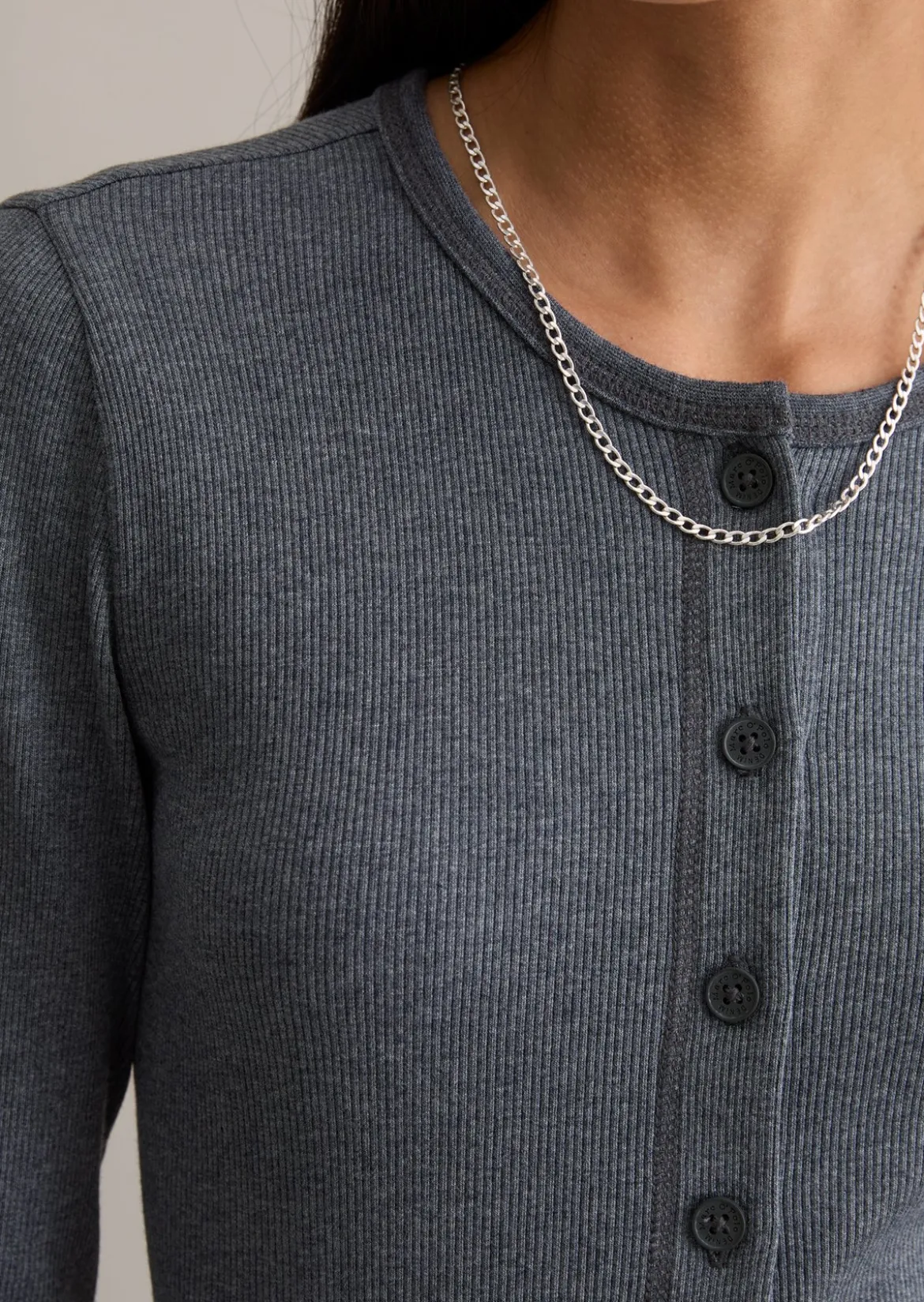 Longsleeve mit Knopfleiste slim aus Rippjersey