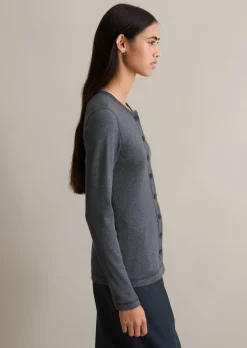 Longsleeve mit Knopfleiste slim aus Rippjersey