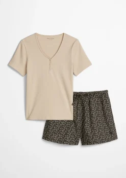 Lounge-Pyjama-Set im Material-Mix