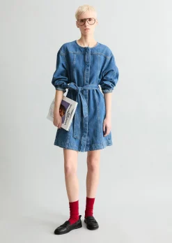 Mini-Jeanskleid flared mit Ananasblattfasern