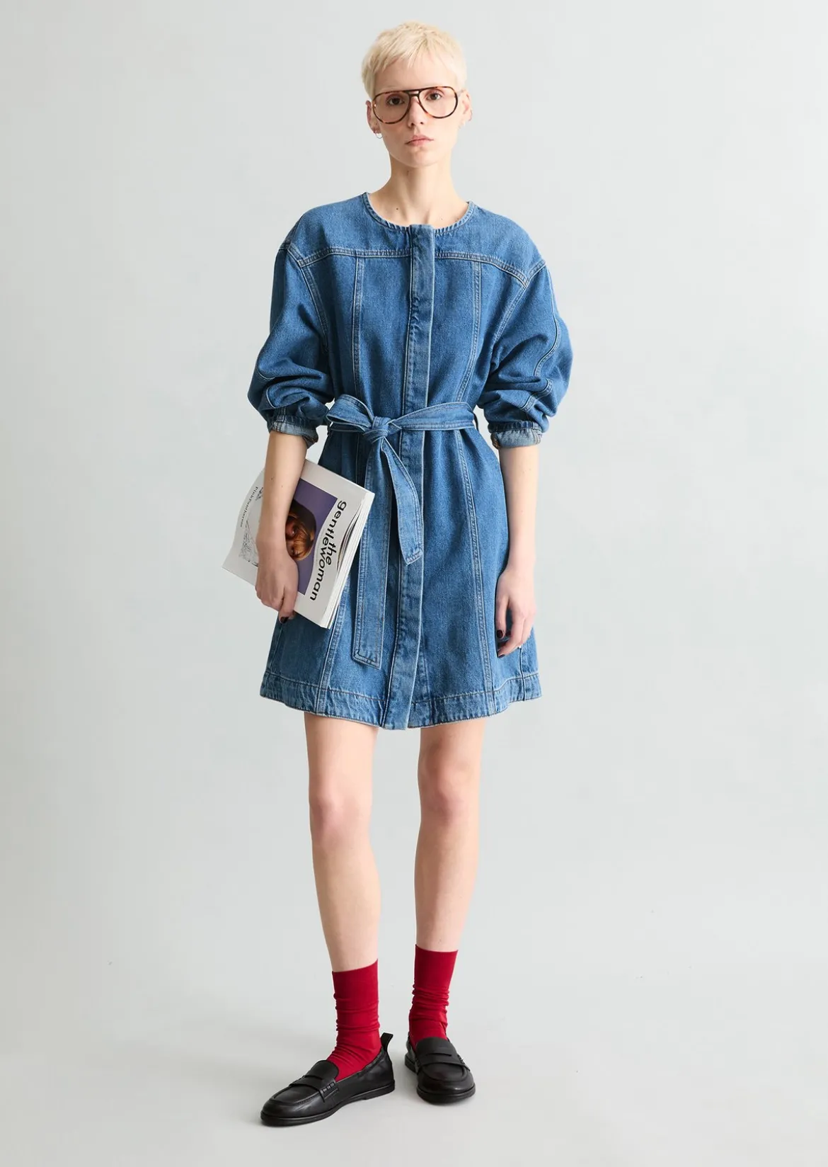Mini-Jeanskleid flared mit Ananasblattfasern