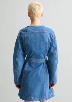 Mini-Jeanskleid flared mit Ananasblattfasern