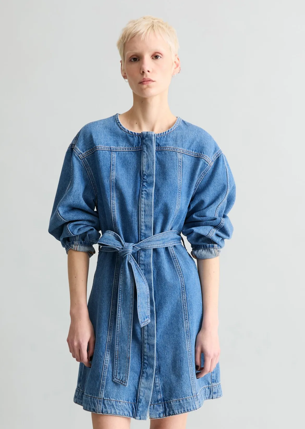 Mini-Jeanskleid flared mit Ananasblattfasern
