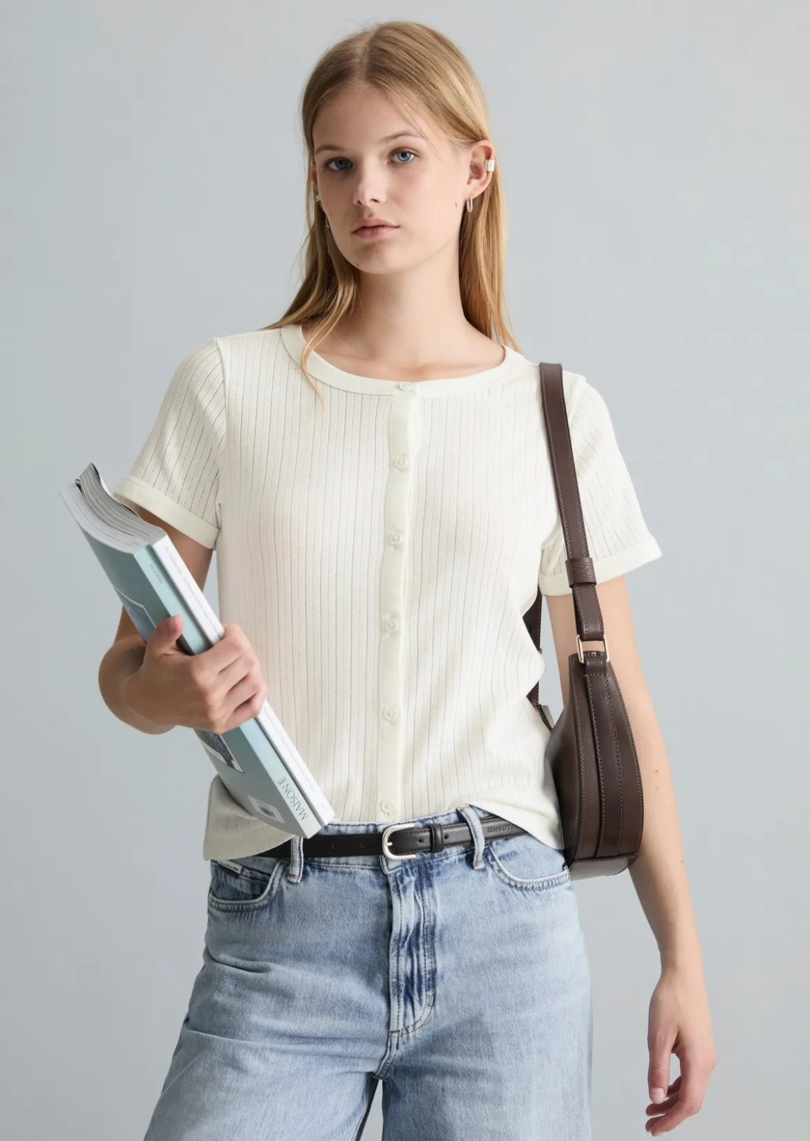 Pointelle-Kurzarm-Cardigan regular aus weichem Baumwoll-Jersey