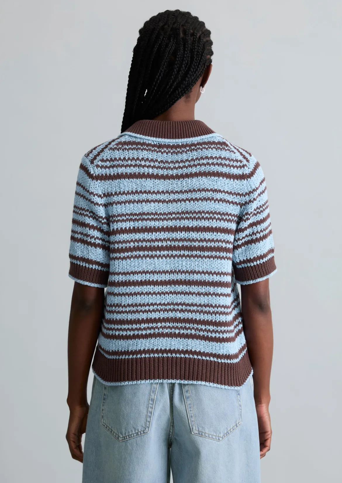 Polo-Cardigan regular aus garngefärbtem Bändchengarn