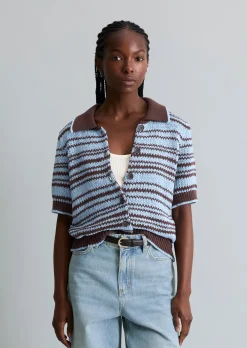 Polo-Cardigan regular aus garngefärbtem Bändchengarn