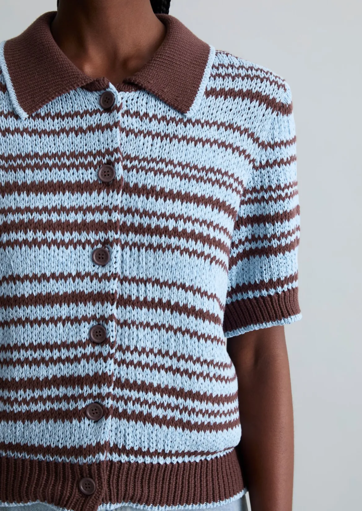 Polo-Cardigan regular aus garngefärbtem Bändchengarn