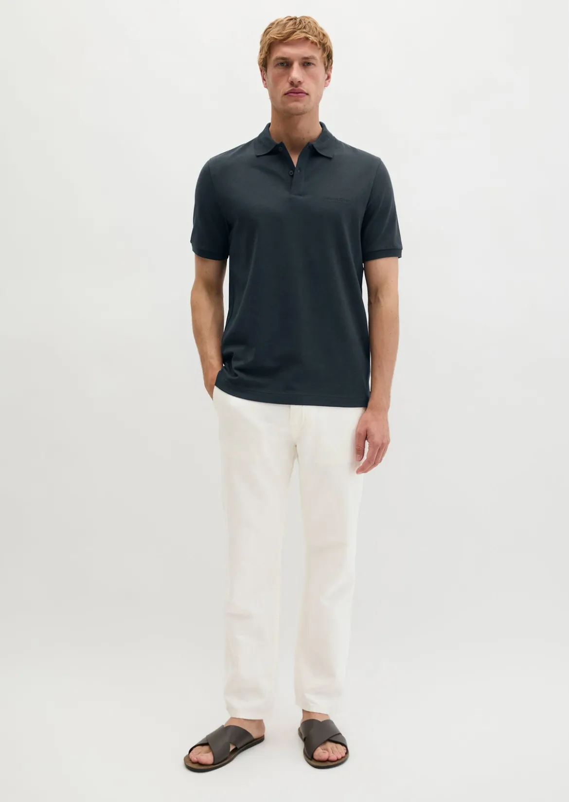 Poloshirt Piqué slim aus mittelschwerem Bio-Baumwoll-Viskose-Mix