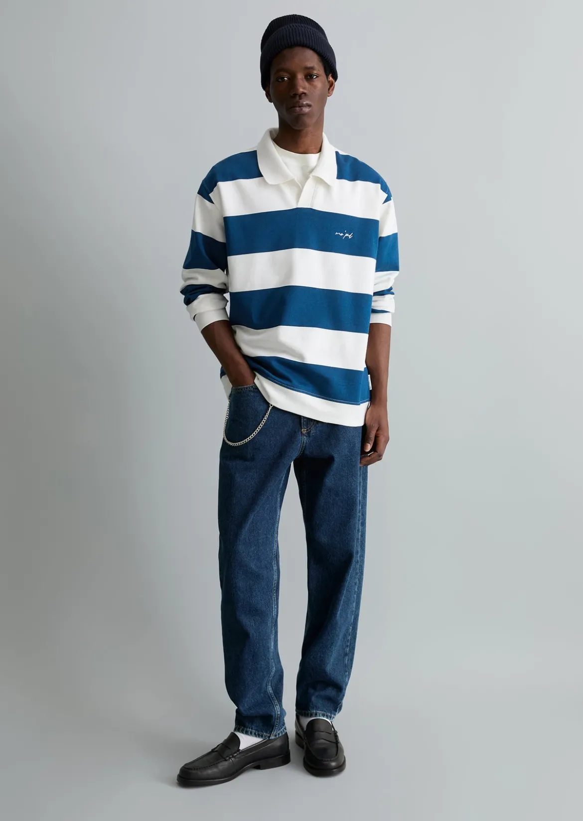 Polo-Sweatshirt relaxed mit gedrucktem Streifenmuster