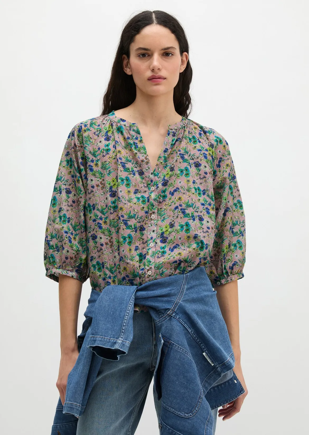 Print-Bluse relaxed aus bedrucktem Baumwoll-Voile