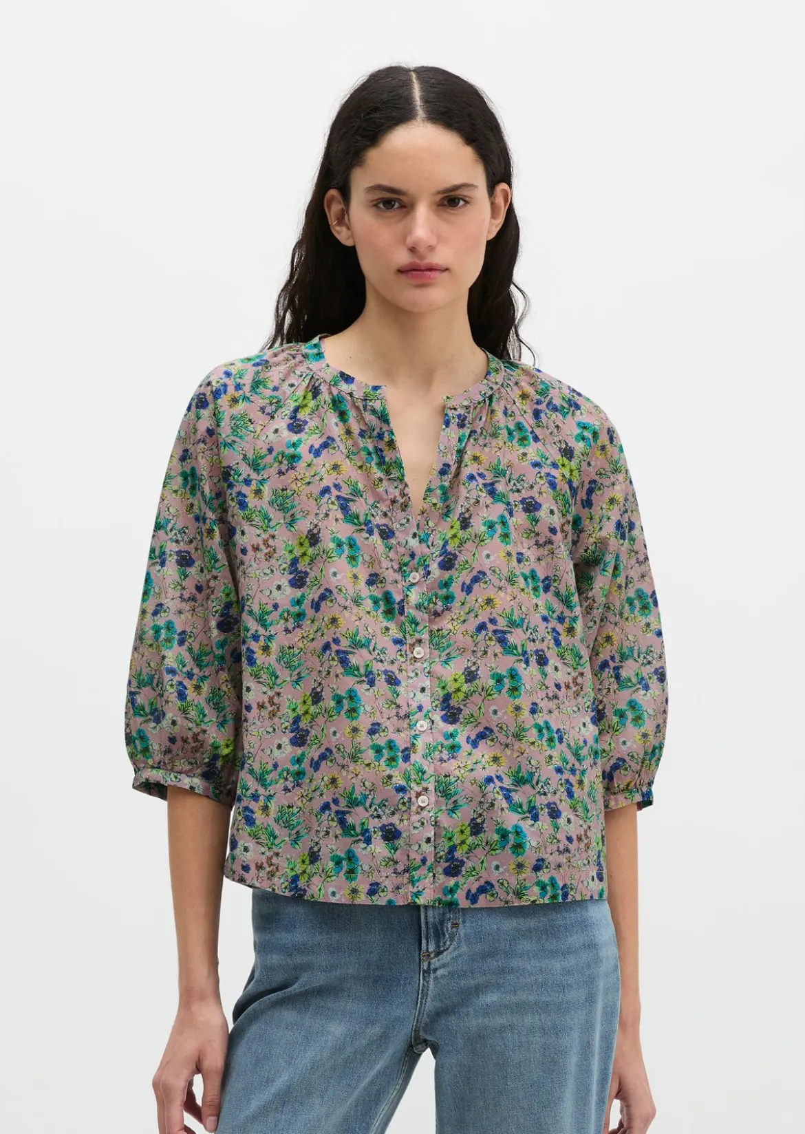 Print-Bluse relaxed aus bedrucktem Baumwoll-Voile