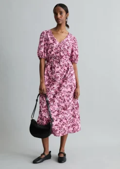 Printkleid relaxed aus Viskose-Mix mit Crinkle-Effekt