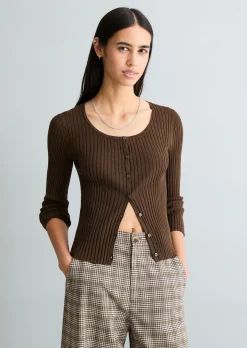 Rippstrick-Cardigan slim aus LENZING™ ECOVERO™
