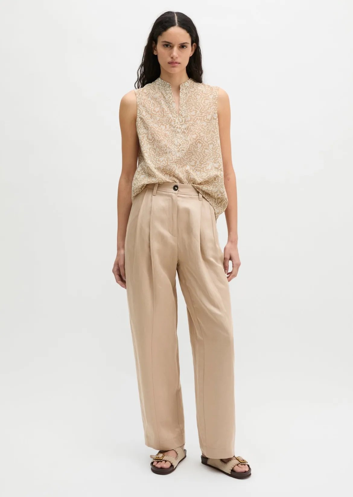 Ärmellose Bluse loose aus bedrucktem Baumwoll-Voile