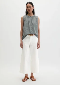 Ärmellose Bluse regular aus Baumwoll-Voile mit feiner Loch-Stickerei