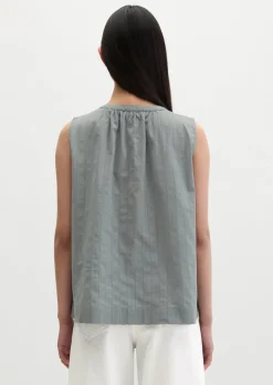 Ärmellose Bluse regular aus Baumwoll-Voile mit feiner Loch-Stickerei
