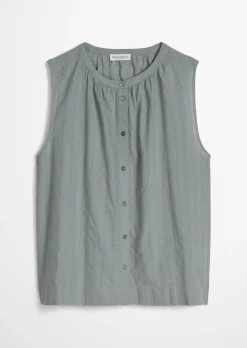 Ärmellose Bluse regular aus Baumwoll-Voile mit feiner Loch-Stickerei