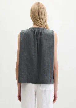 Ärmellose Bluse regular aus Baumwoll-Voile mit feiner Loch-Stickerei