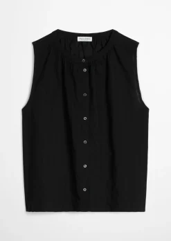 Ärmellose Bluse regular aus Baumwoll-Voile mit feiner Loch-Stickerei