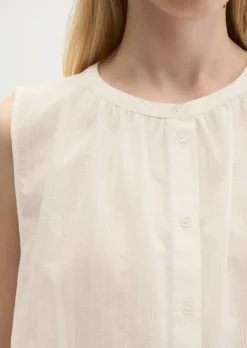 Ärmellose Bluse regular aus Baumwoll-Voile mit feiner Loch-Stickerei