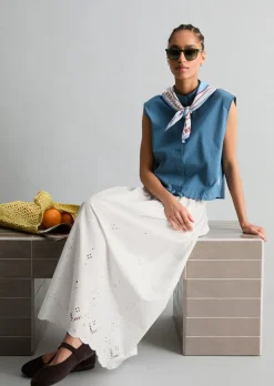 Ärmellose Bluse relaxed aus Papertouch-Popeline